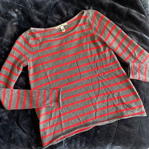 COPY - Red and Grey Striped Cashmere Sweater by Autumn Cashmere, Size XS - Picture 2 of 3